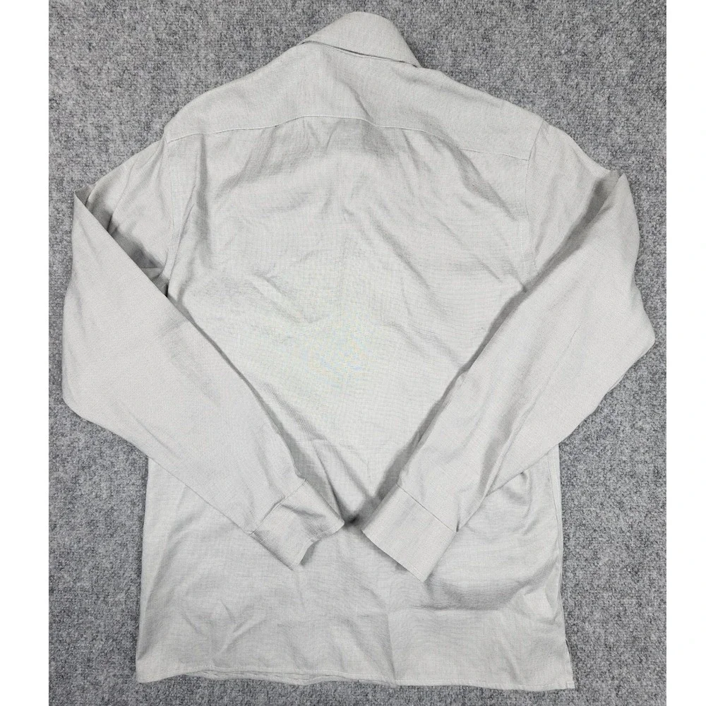 Banana Republic Mens Non Iron Slim Fit Dress Shirt Grey White Cotton Small